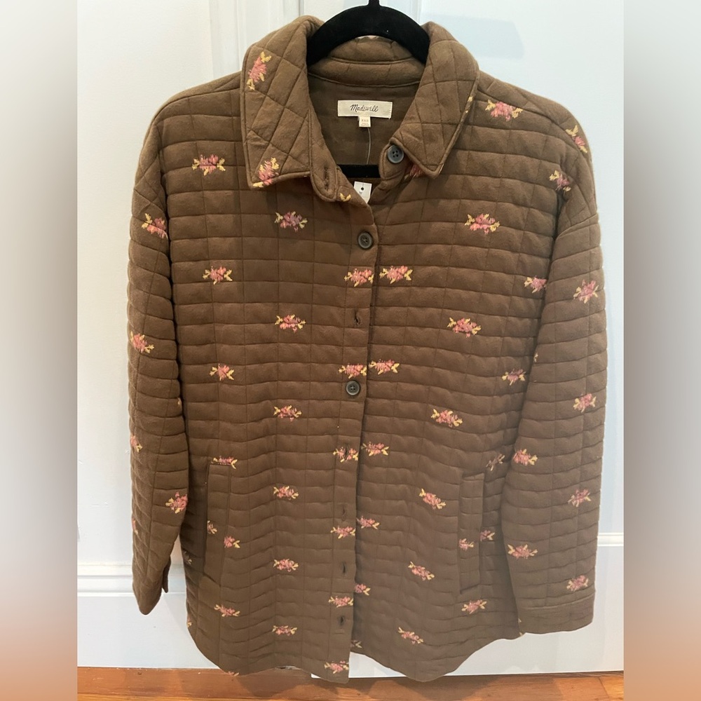 NEW Madewell Olive Green/ Brown Quilted Jacket with Floral Print